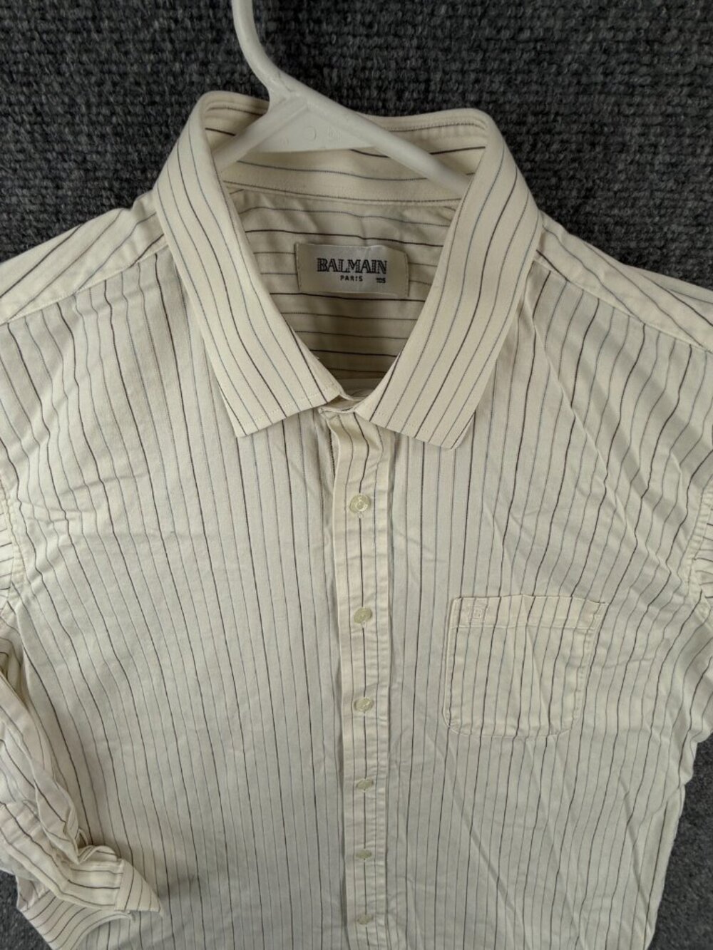 Balmain Paris Button Up Long Sleeve Striped Ivory Blue Brown Size 105 (M/L)